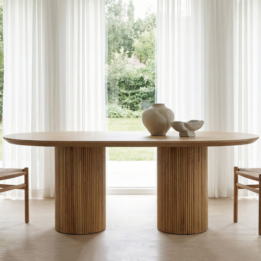 Solid Oak Veneer Dining Table, 78" — Seats 8