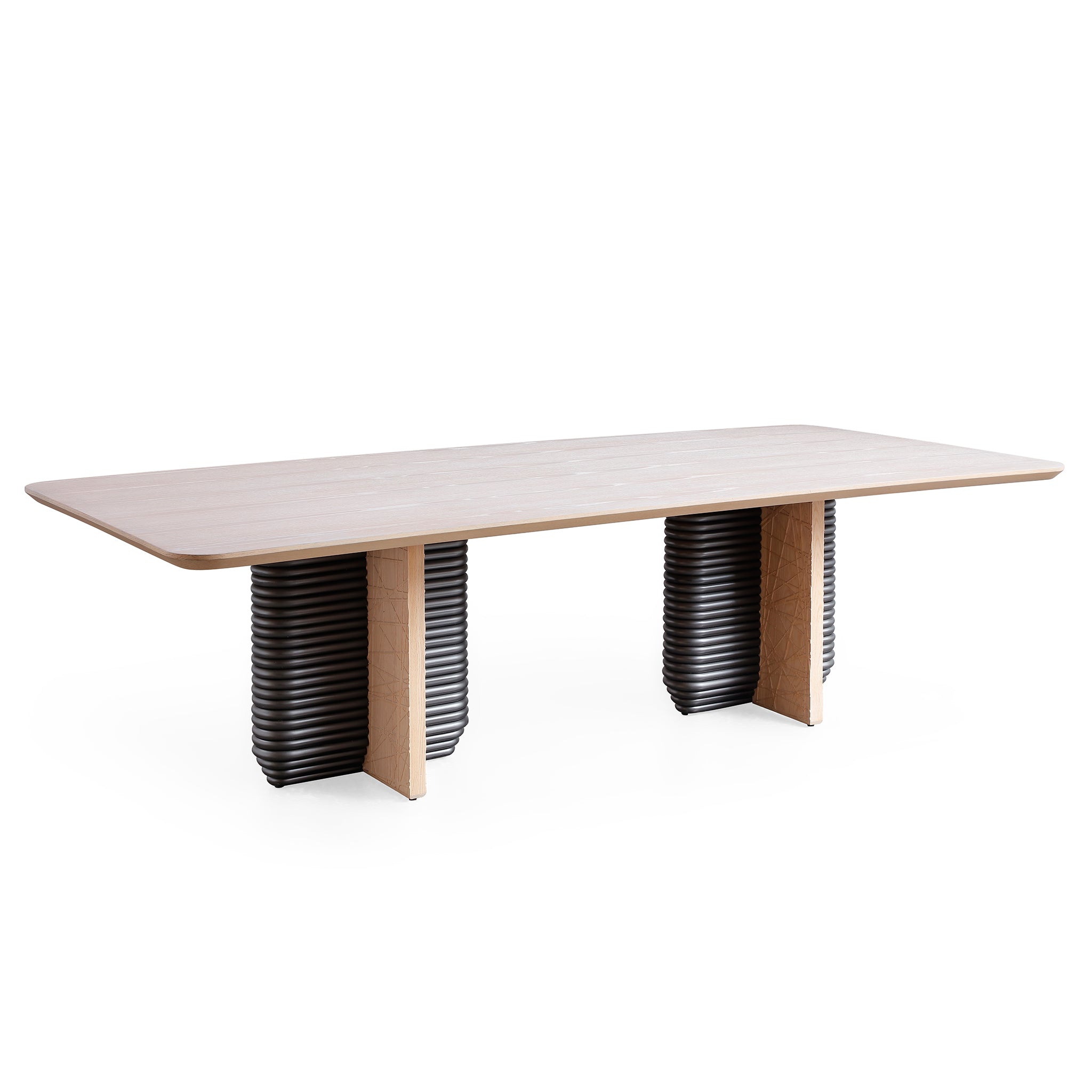 Oak Veneer Dining Table, 78" — Natural Knot & Sculptural Legs