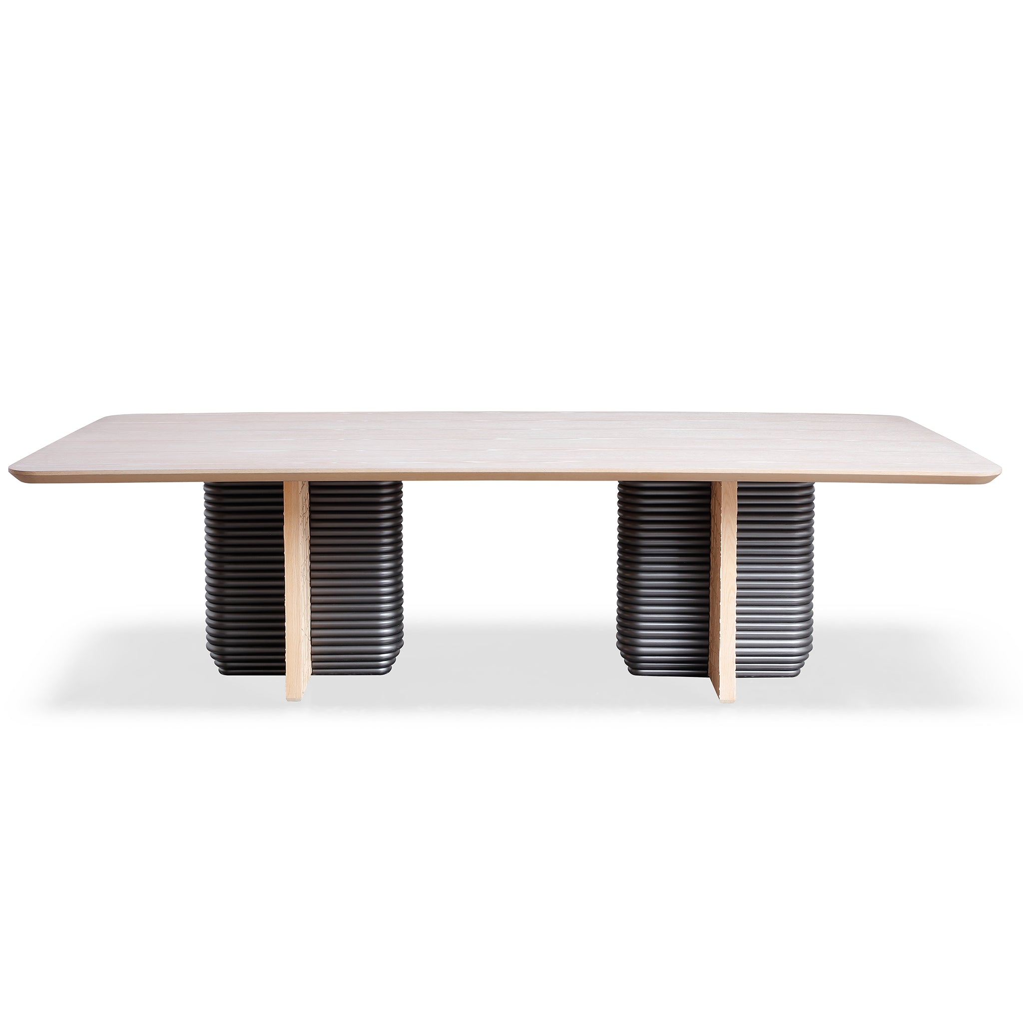 Oak Veneer Dining Table, 78" — Natural Knot & Sculptural Legs
