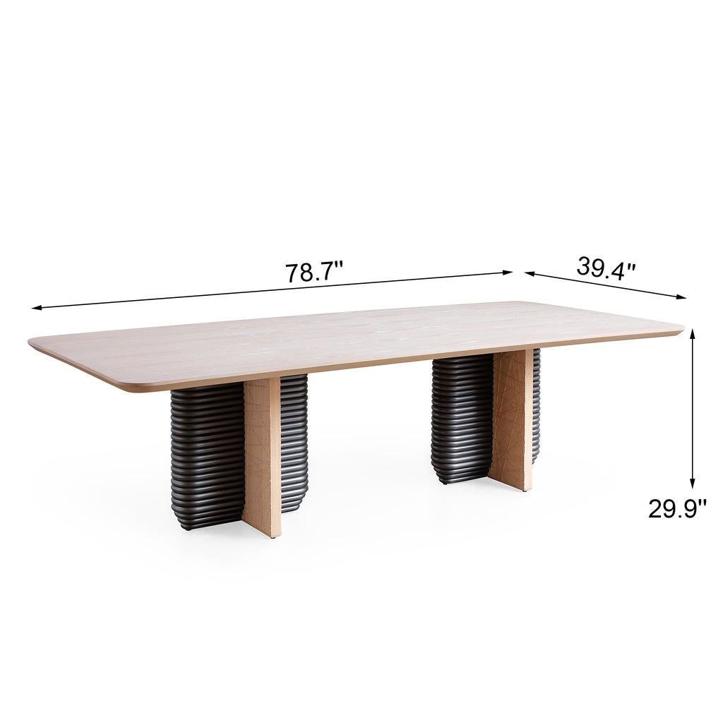 Oak Veneer Dining Table, 78" — Natural Knot & Sculptural Legs