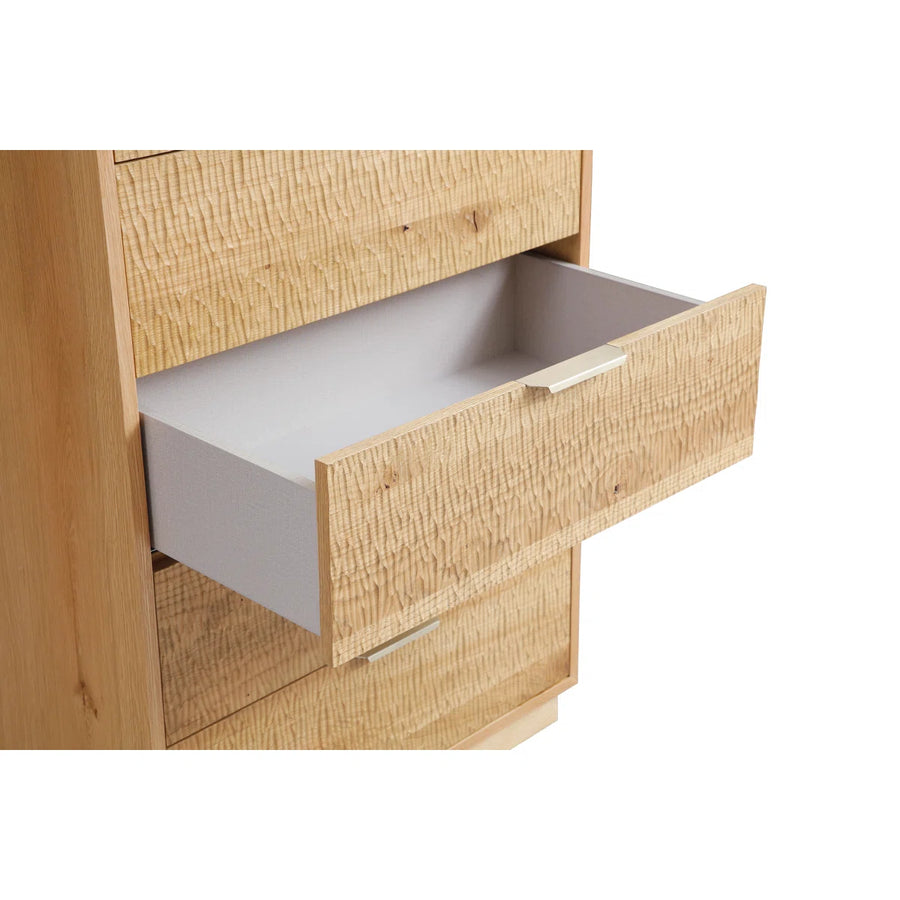 Tall Rustic Solid Wood Chest — 5 Drawers, Hand-Carved Doors detail