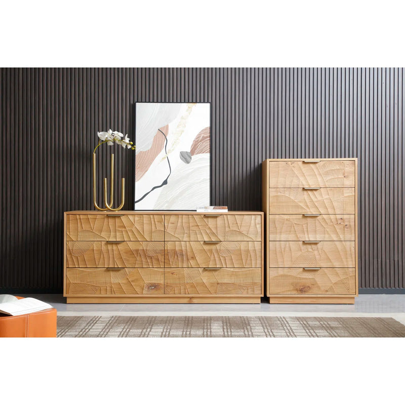 Tall Rustic Solid Wood Chest — 5 Drawers, Hand-Carved Doors (Classic)