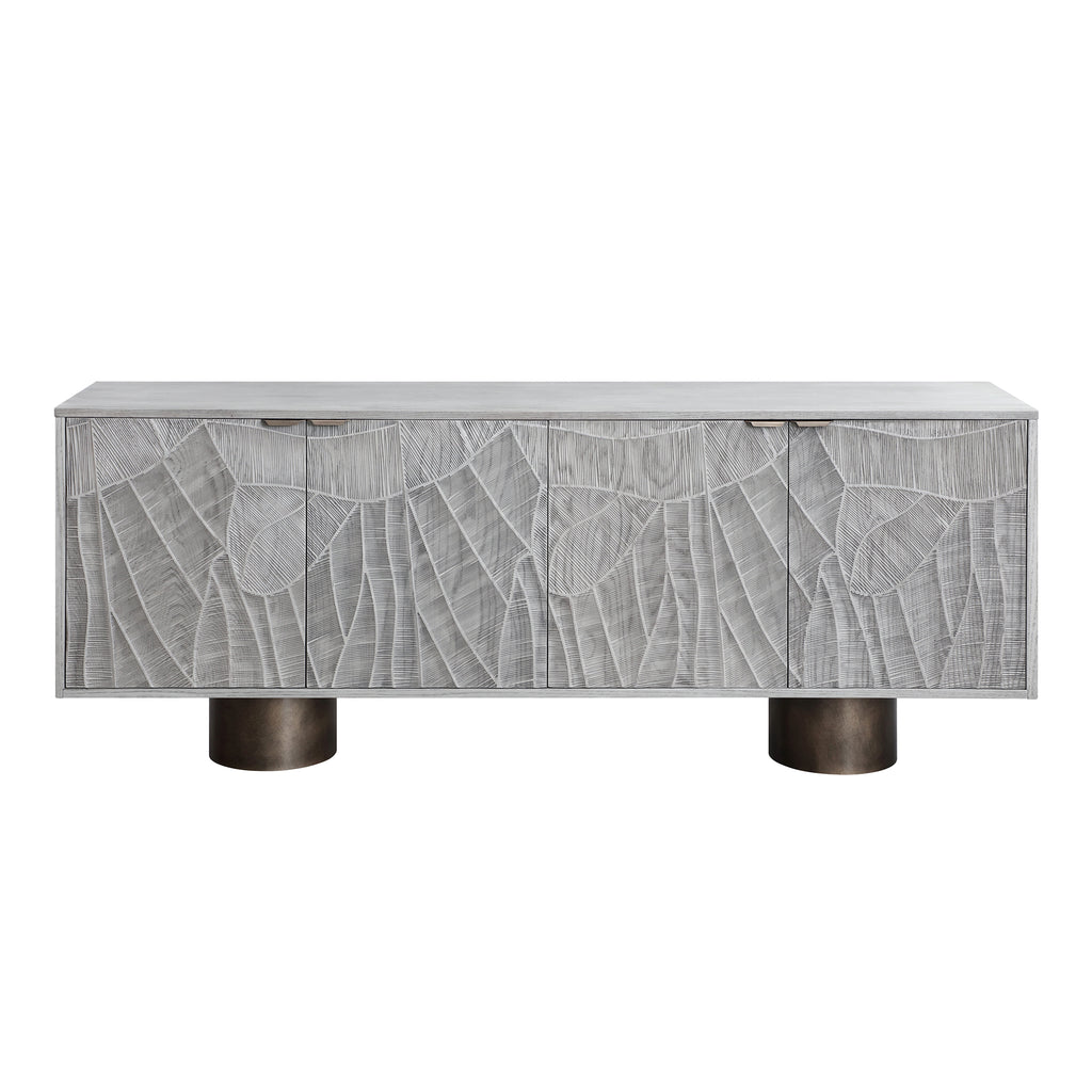 Carved Wood Sideboard Buffet — Textured Doors, 78.7"