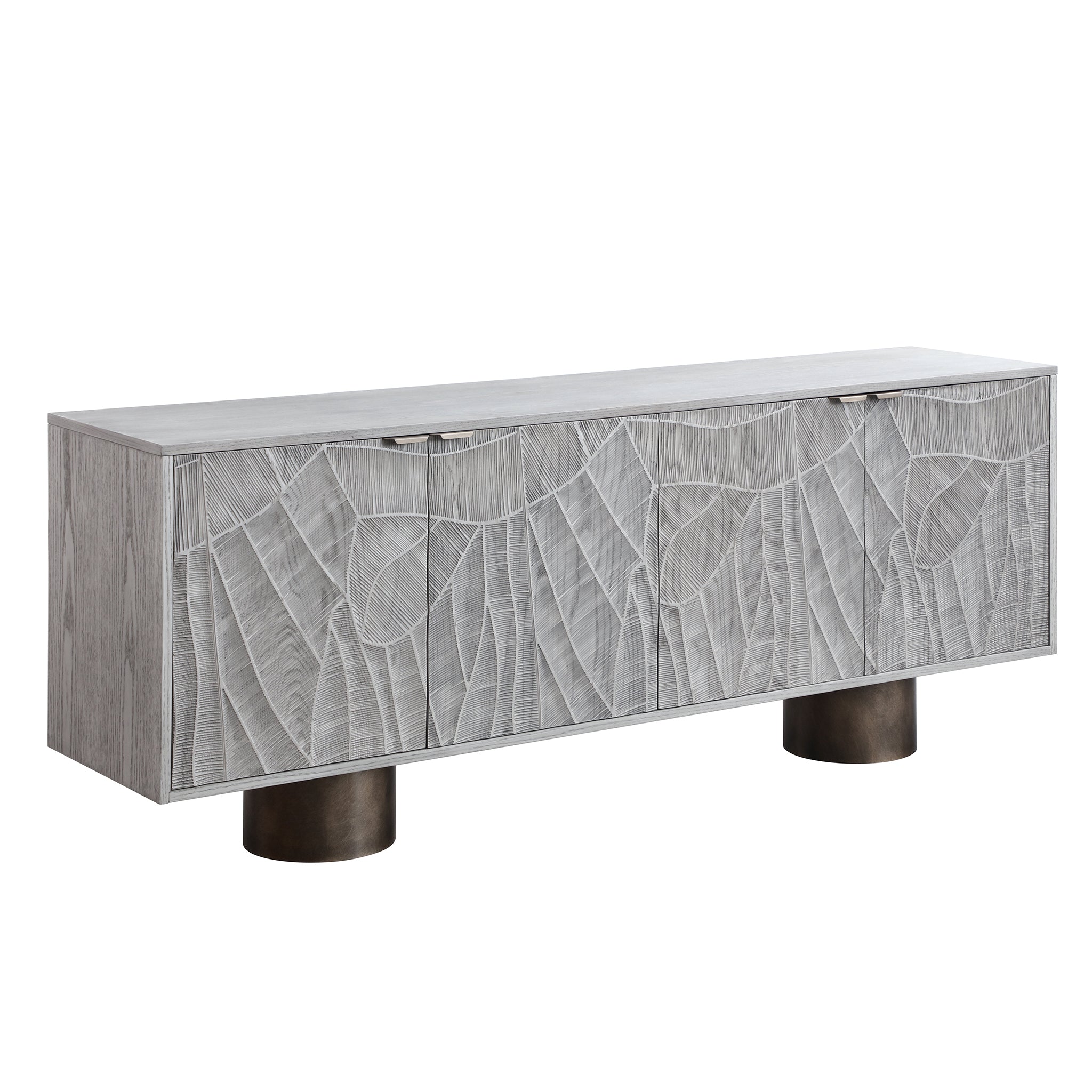 Carved Wood Sideboard Buffet — Textured Doors, 78.7"