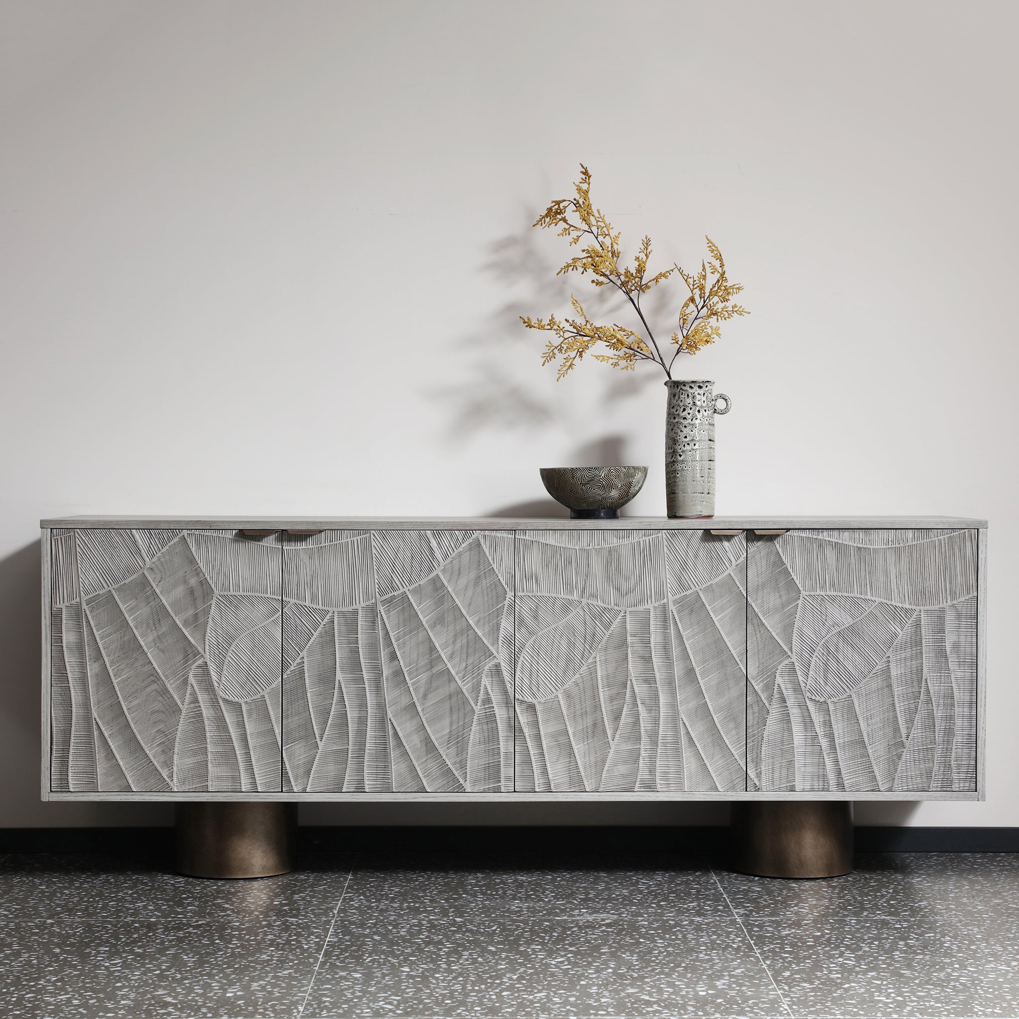 Carved Wood Sideboard Buffet — Textured Doors, 78.7"
