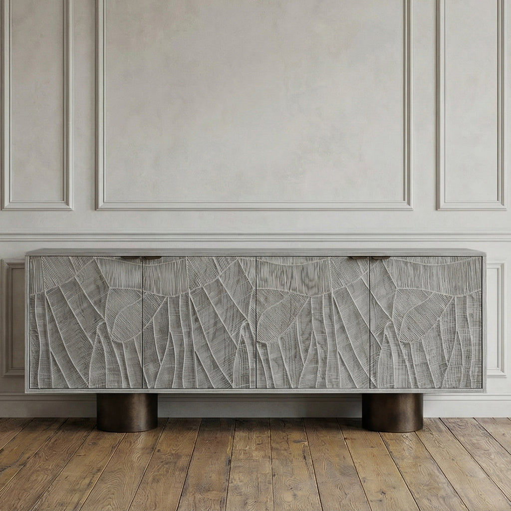 Carved Wood Sideboard Buffet — Textured Doors, 78.7"
