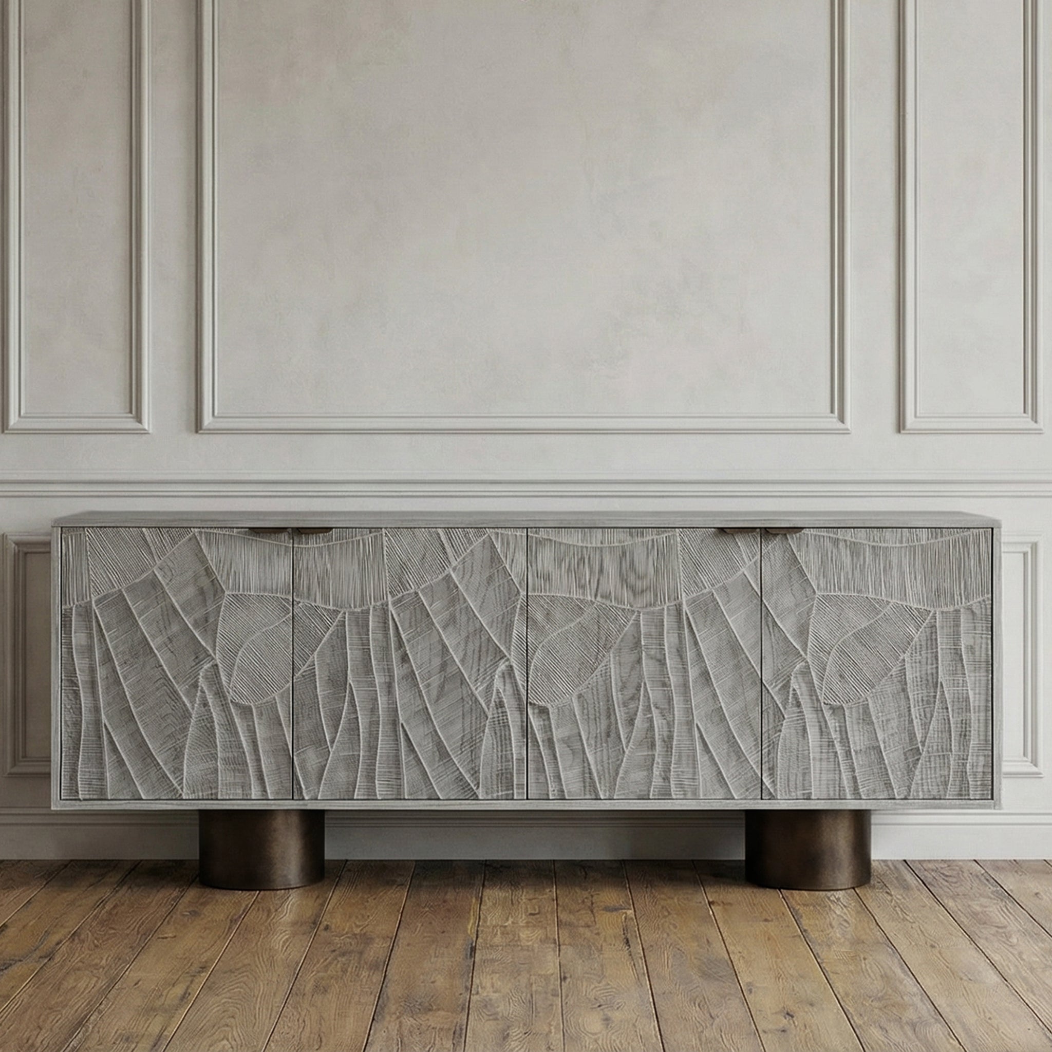 Carved Wood Sideboard Buffet — Textured Doors, 78.7"