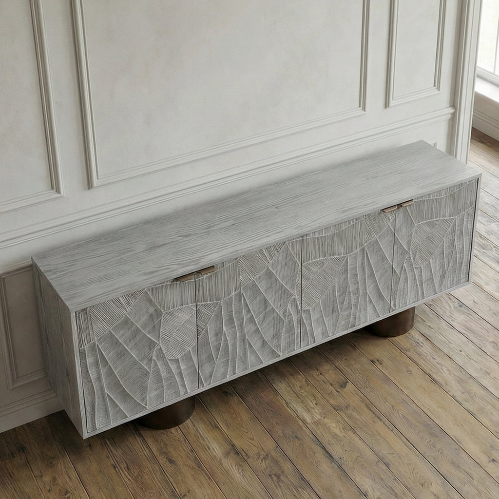 Carved Wood Sideboard Buffet — Textured Doors, 78.7"
