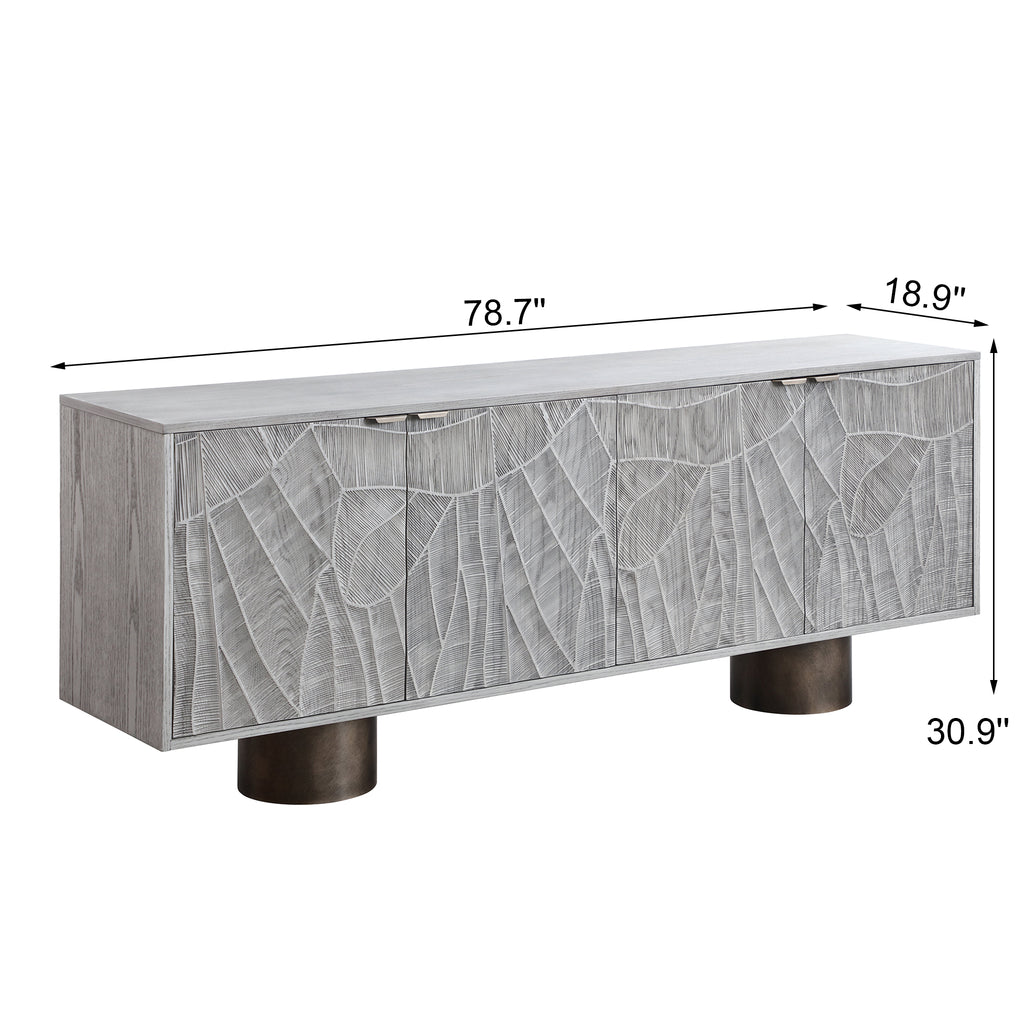 Carved Wood Sideboard Buffet — Textured Doors, 78.7"