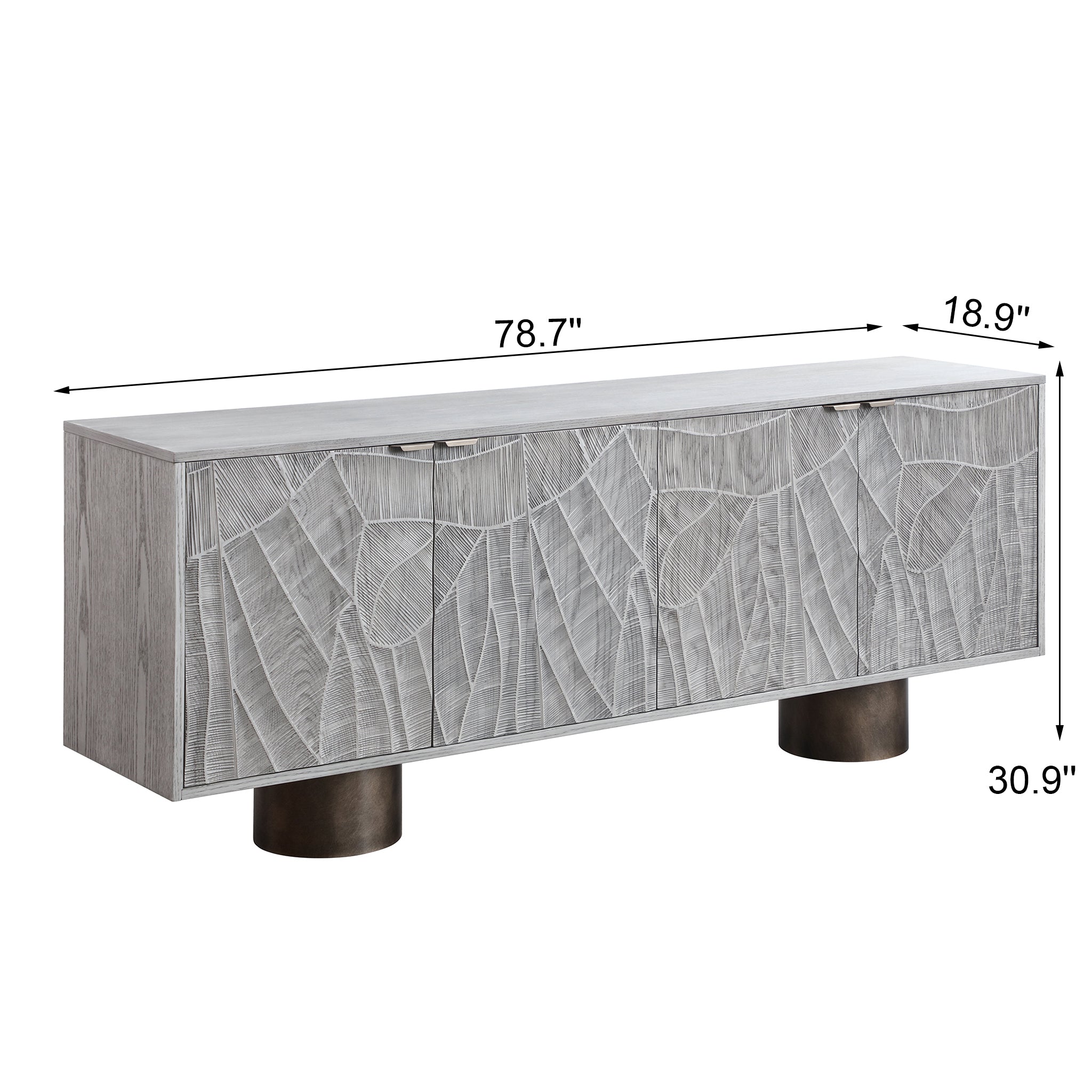 Carved Wood Sideboard Buffet — Textured Doors, 78.7"