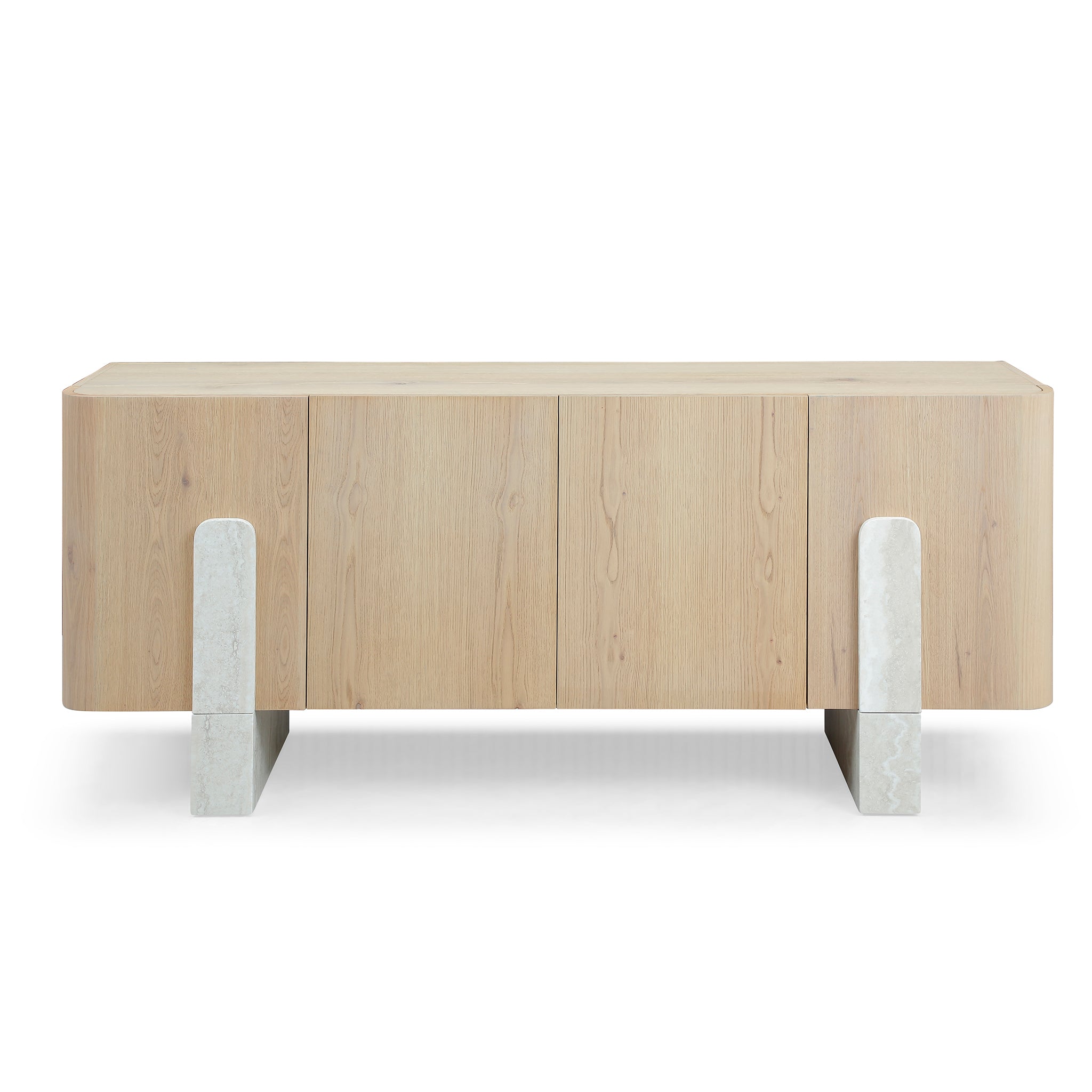 Light Oak Veneer Sideboard Buffet — Faux Marble Legs, 78"