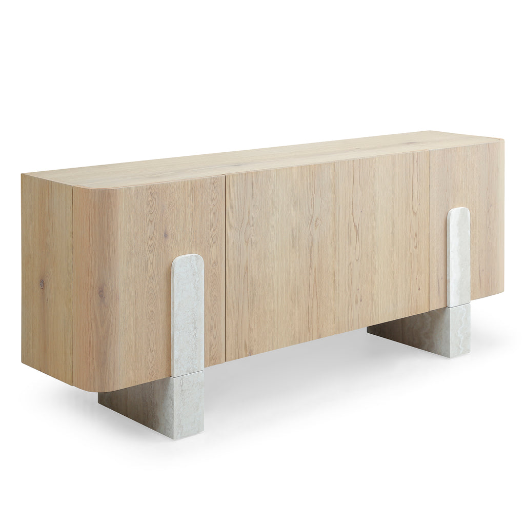 Light Oak Veneer Sideboard Buffet — Faux Marble Legs, 78"