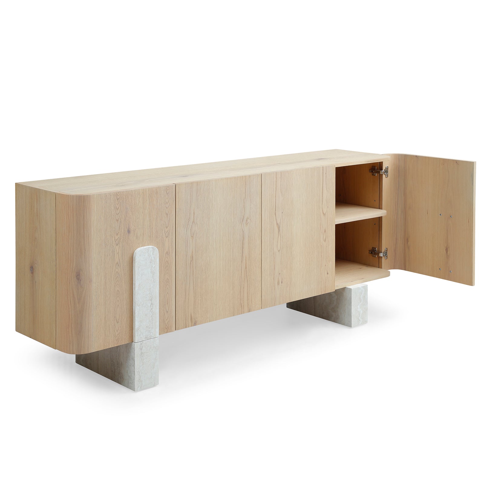 Light Oak Veneer Sideboard Buffet — Faux Marble Legs, 78"