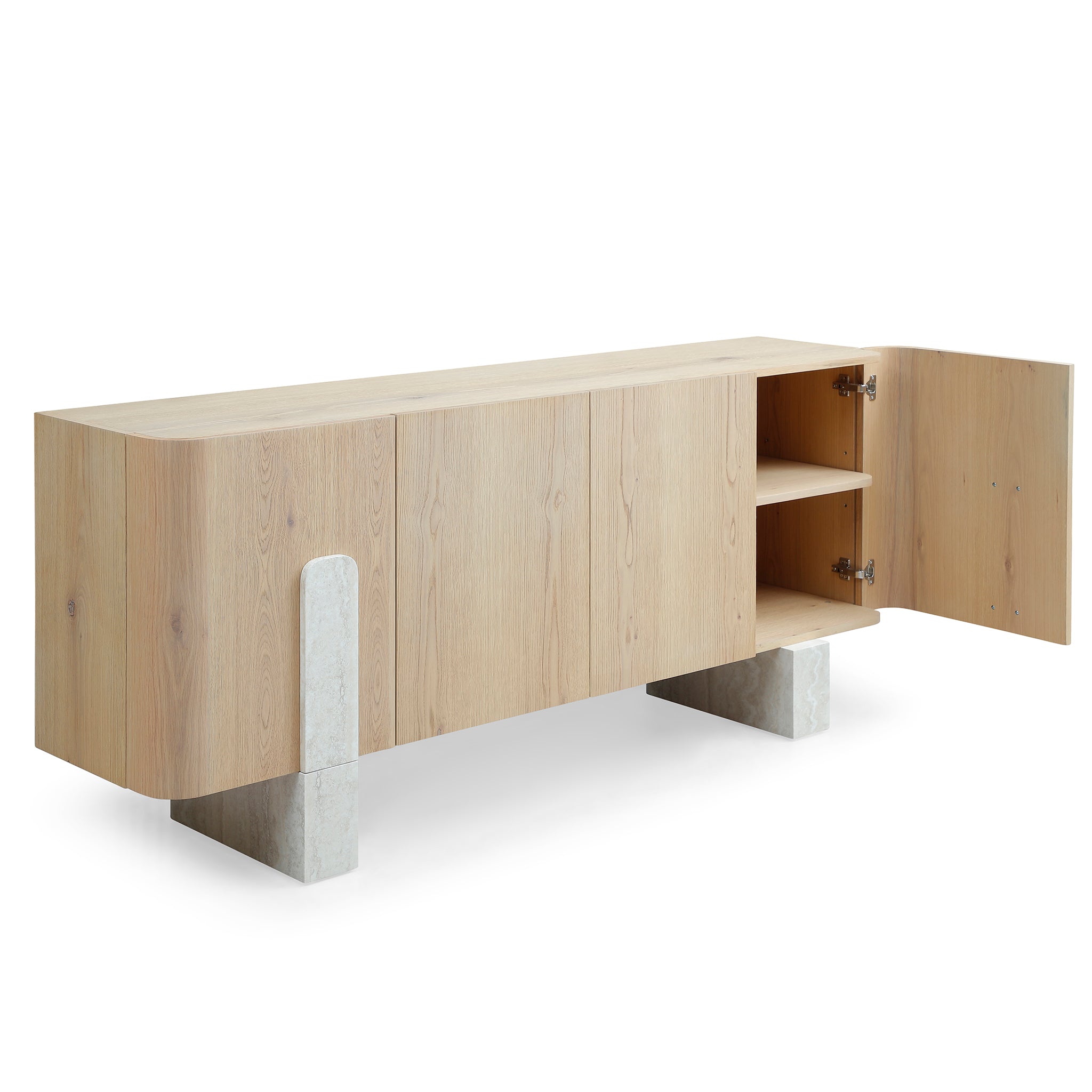 Light Oak Veneer Sideboard Buffet — Faux Marble Legs, 78"