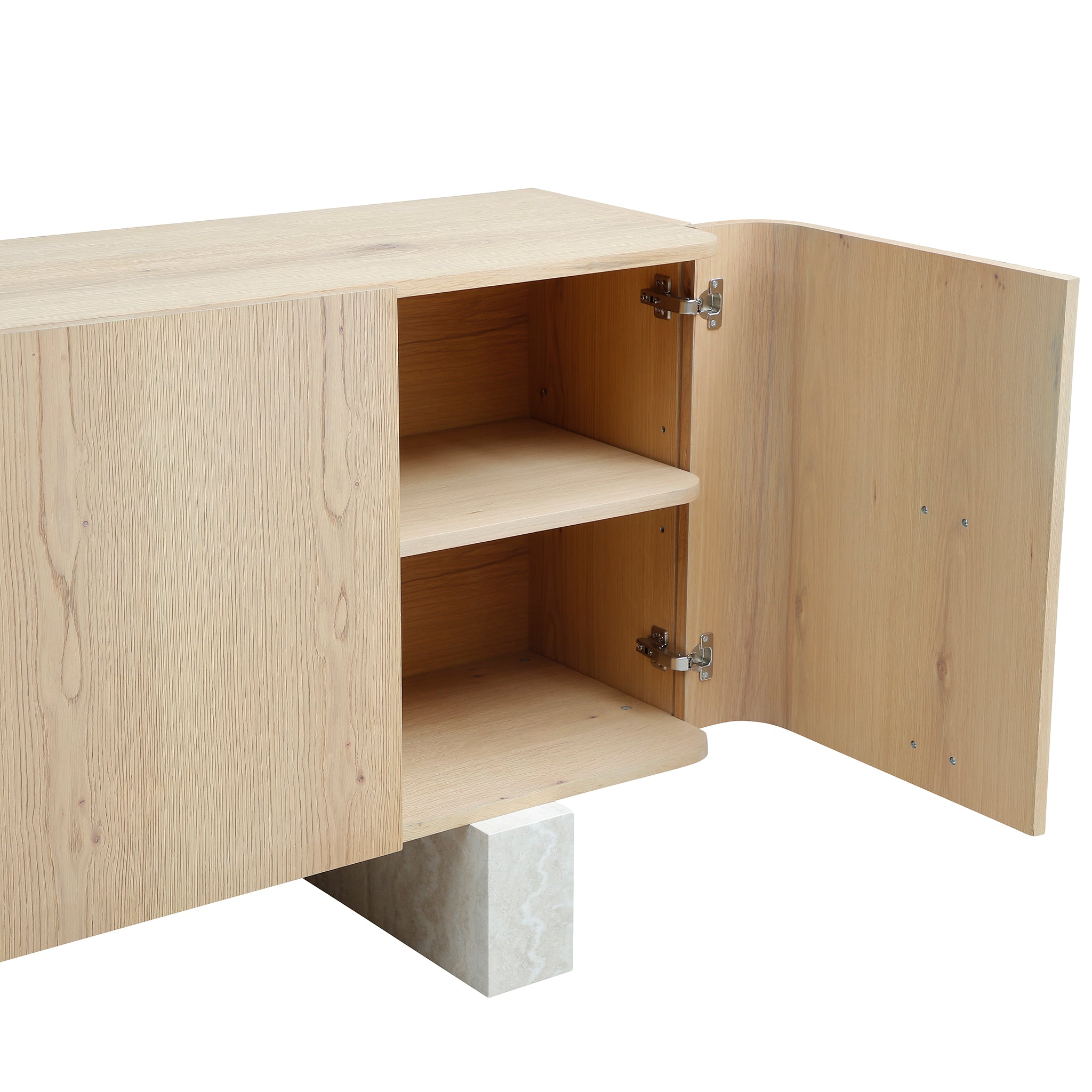 Light Oak Veneer Sideboard Buffet — Faux Marble Legs, 78"