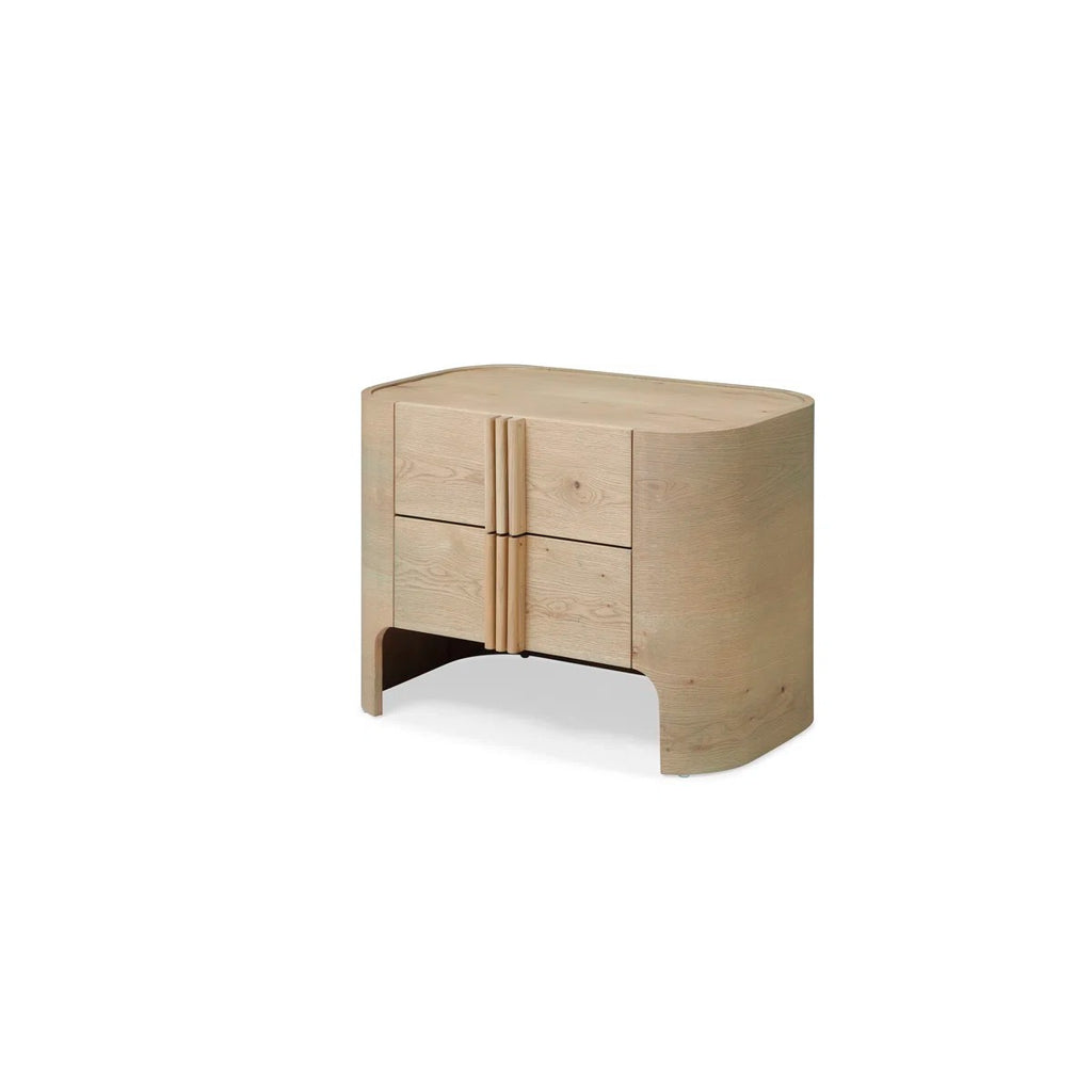 Rustic Farmhouse Nightstand With 2 Drawers, Solid Wood Bar Handles & Rounded Safety Edges