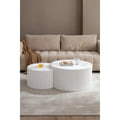 Round Nesting Coffee Tables Set Of 2, Modern White Fluted Drum Accent Tables, Stripe Cream Side Tables For Living Room