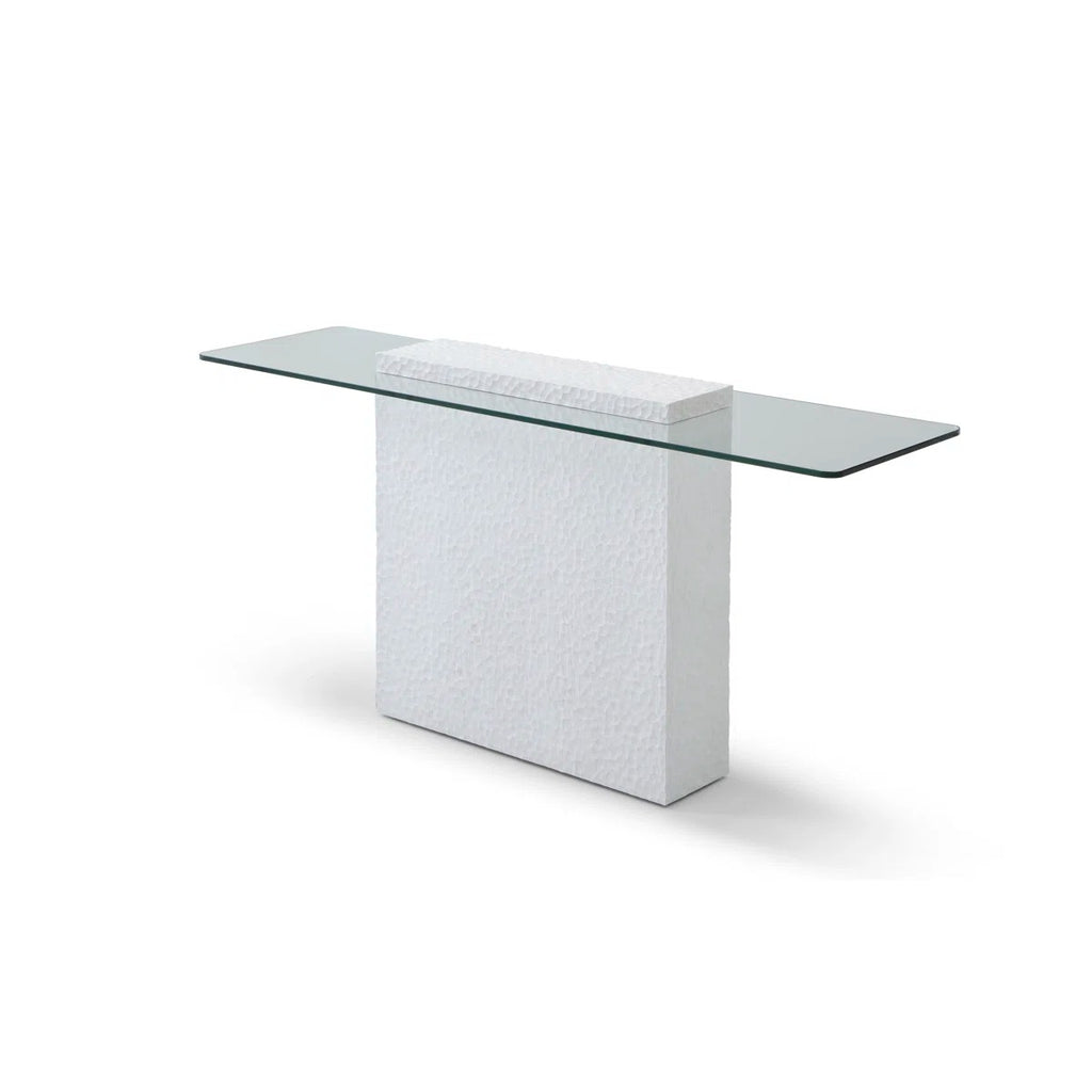 Heaton Modern Glass Top Console Table With Sculpted White Pedestal Base – Contemporary Accent Table For Living Room, Entryway, Or Office