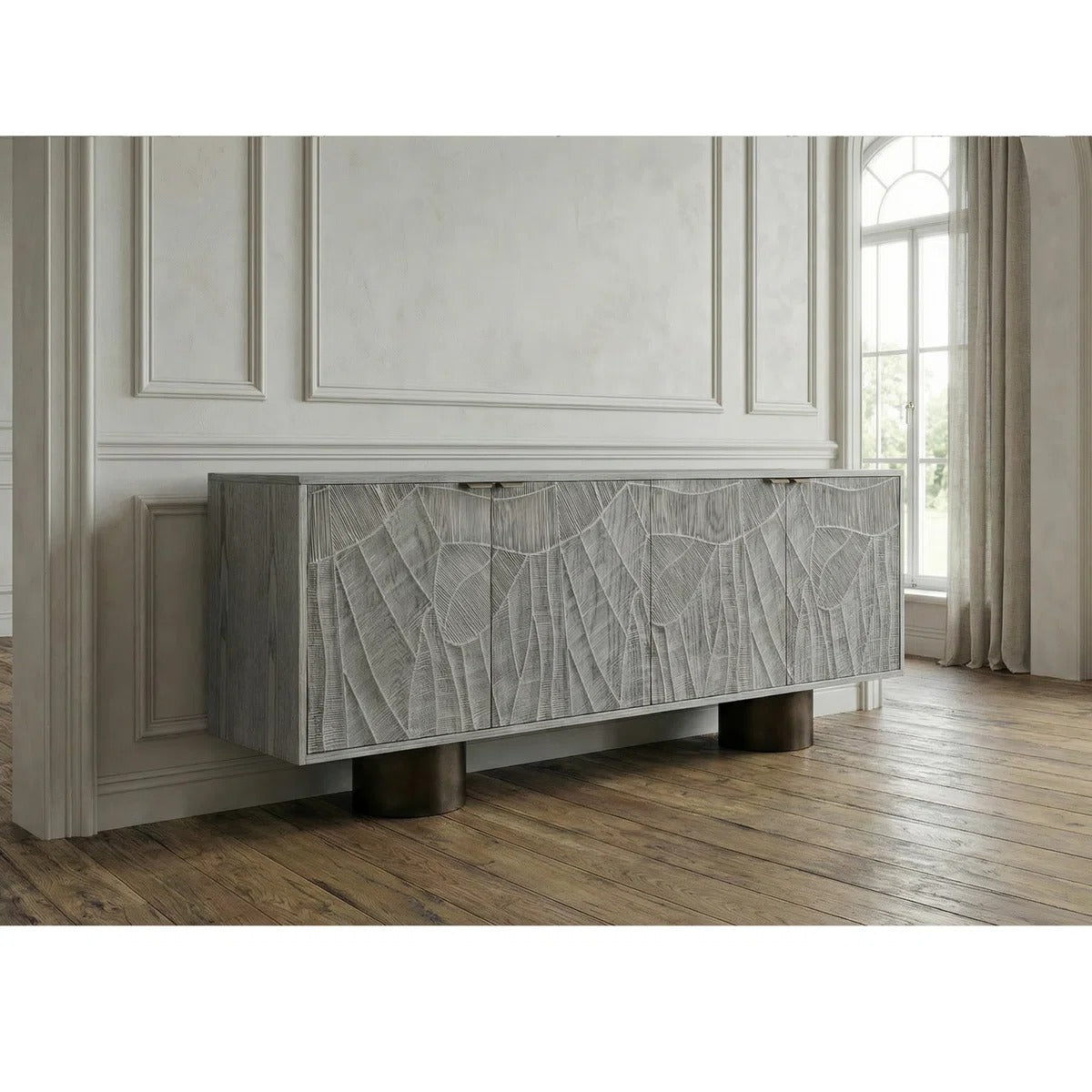 Modern Carved Wood Sideboard Buffet With Textured Doors - 78.7"