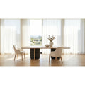 78-inch Oak Veneer Dining Table For 8 With Natural Knot Detailing, Rounded Corners & Sculptural Wooden Legs