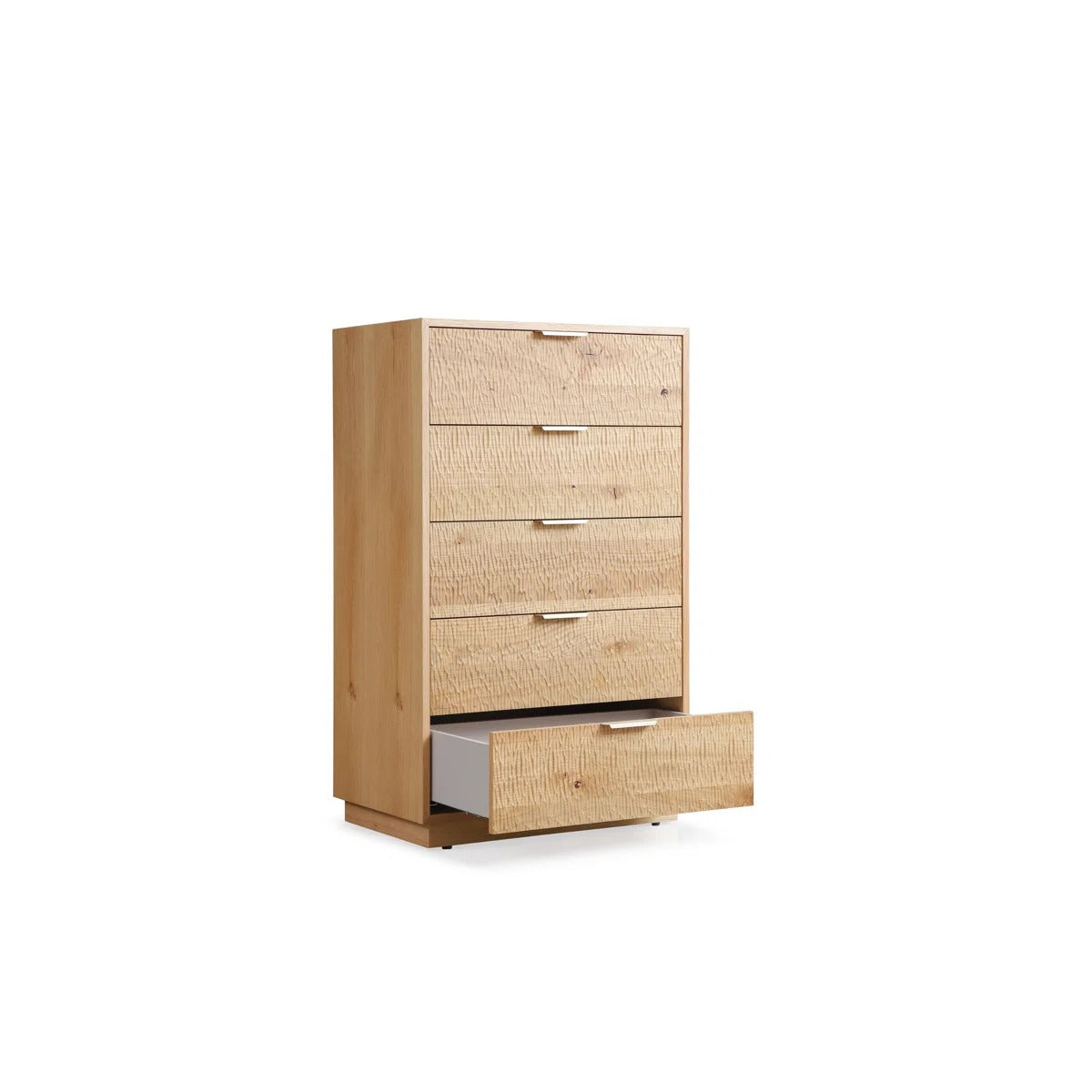 Tall Rustic Solid Wood 5-Drawer Chest With Hand-Carved Doors & Stainless Steel Handles