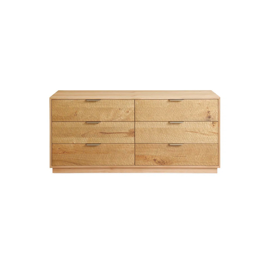 Large Rustic Solid Wood 6-Drawer Dresser With Hand-Carved Doors & Stainless Steel Handles