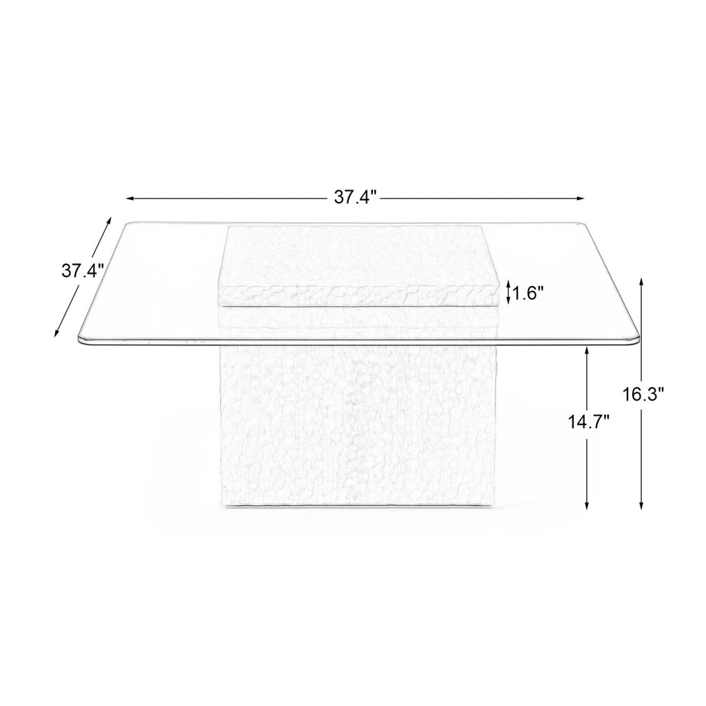 Heaton Modern White Textured Cube Coffee Table With Tempered Glass Top, Square Accent Table For Living Room, Contemporary Center Table, Sturdy & Easy To Clean
