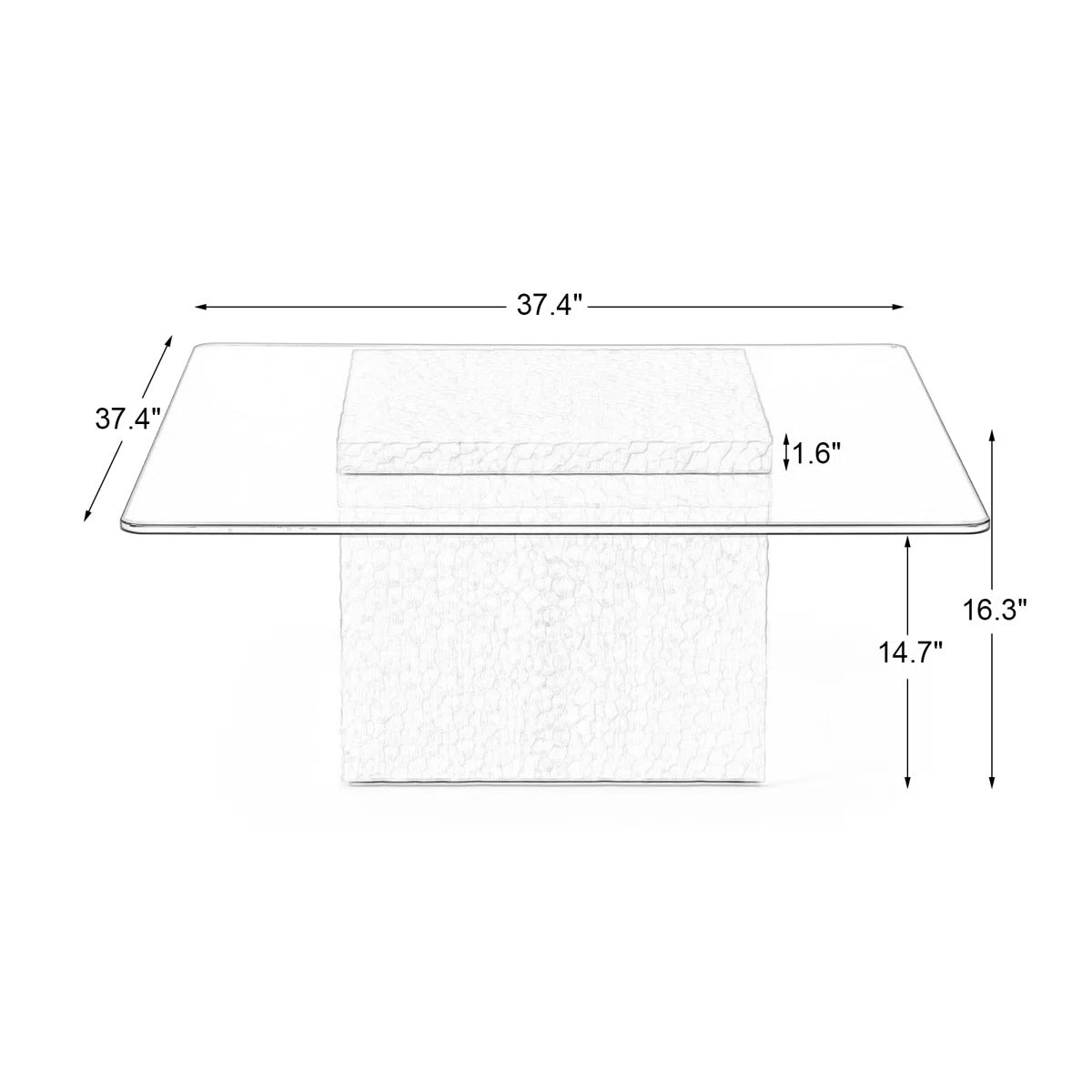 Heaton Modern White Textured Cube Coffee Table With Tempered Glass Top, Square Accent Table For Living Room, Contemporary Center Table, Sturdy & Easy To Clean