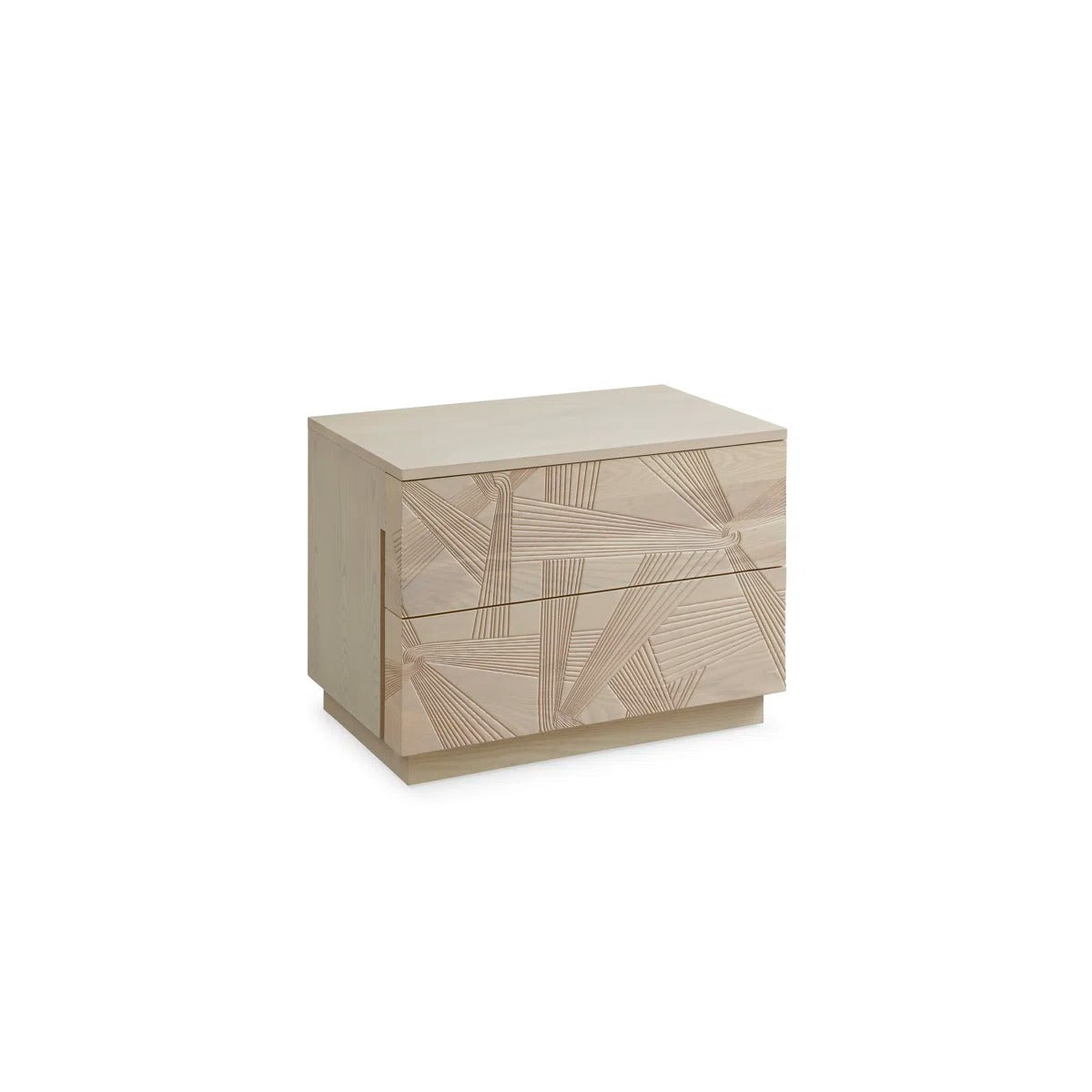 Modern Solid Oak Nightstand With 3d Carved Door & Double Drawers - Fully Assembled Bedside Table