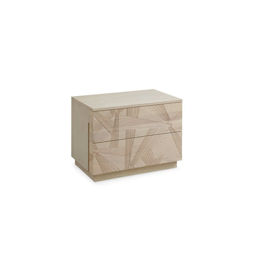 Modern Solid Oak Nightstand With 3d Carved Door & Double Drawers - Fully Assembled Bedside Table