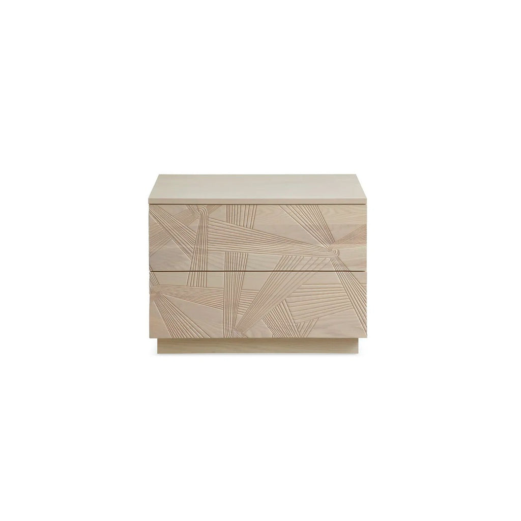 Modern Solid Oak Nightstand With 3d Carved Door & Double Drawers - Fully Assembled Bedside Table