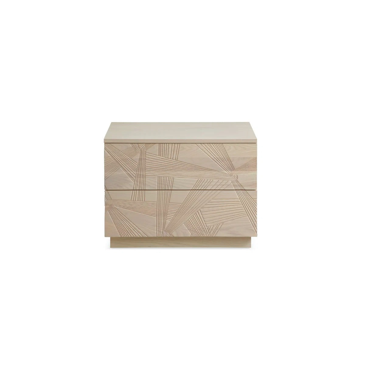 Modern Solid Oak Nightstand With 3d Carved Door & Double Drawers - Fully Assembled Bedside Table