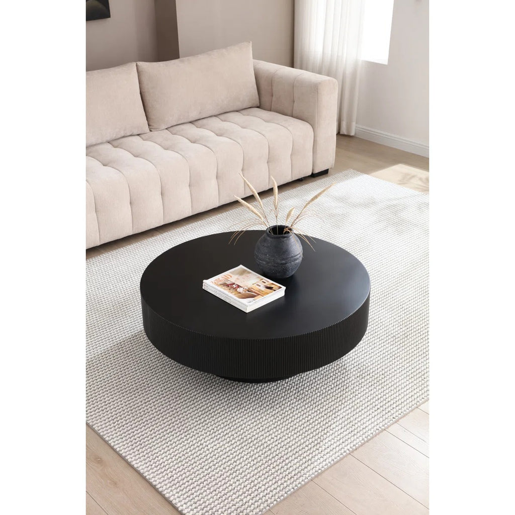Modern 39.4" Round Coffee Table, Wood Center Table With Sturdy Base, Easy Assembly, Black For Living Room & Reception Room