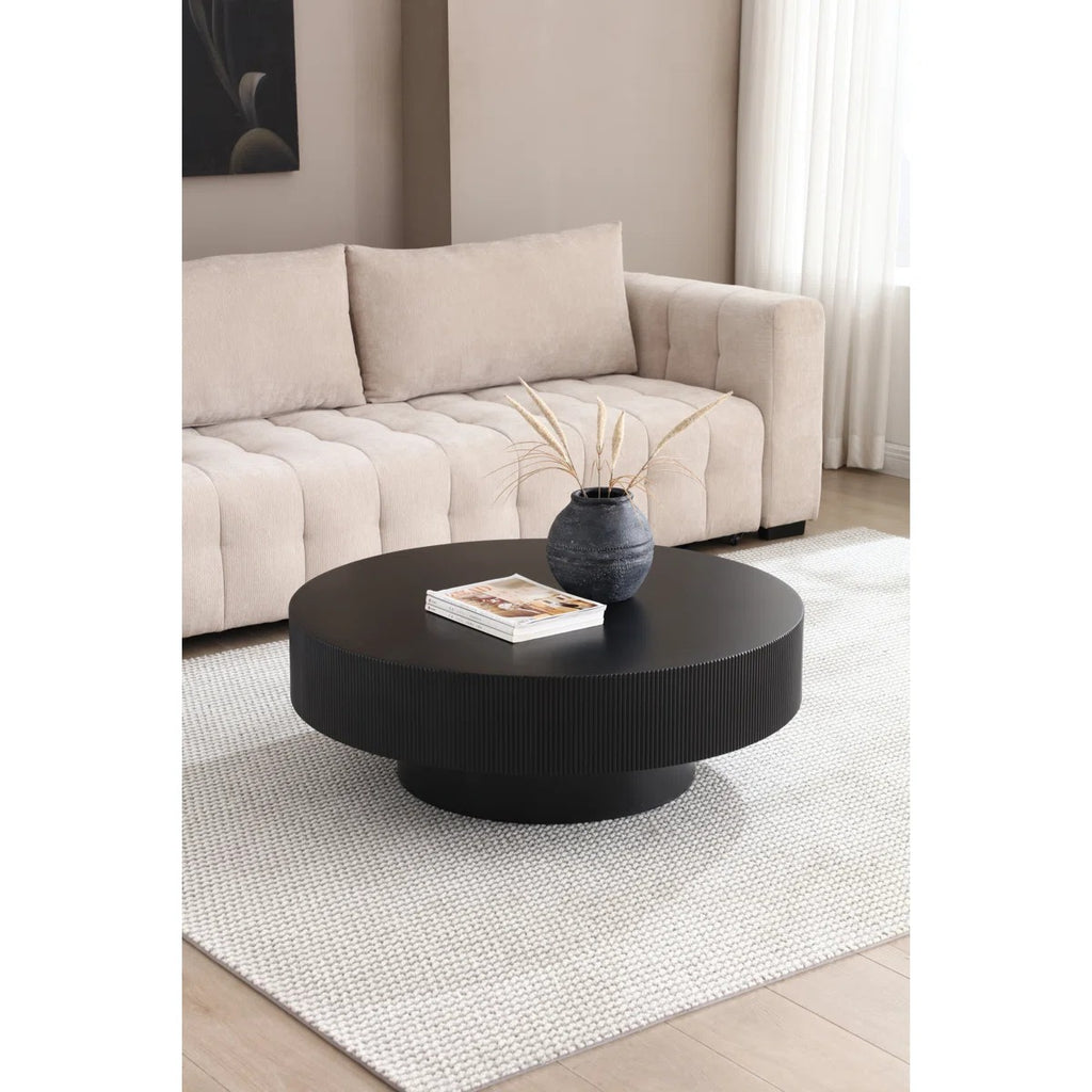 Modern 39.4" Round Coffee Table, Wood Center Table With Sturdy Base, Easy Assembly, Black For Living Room & Reception Room