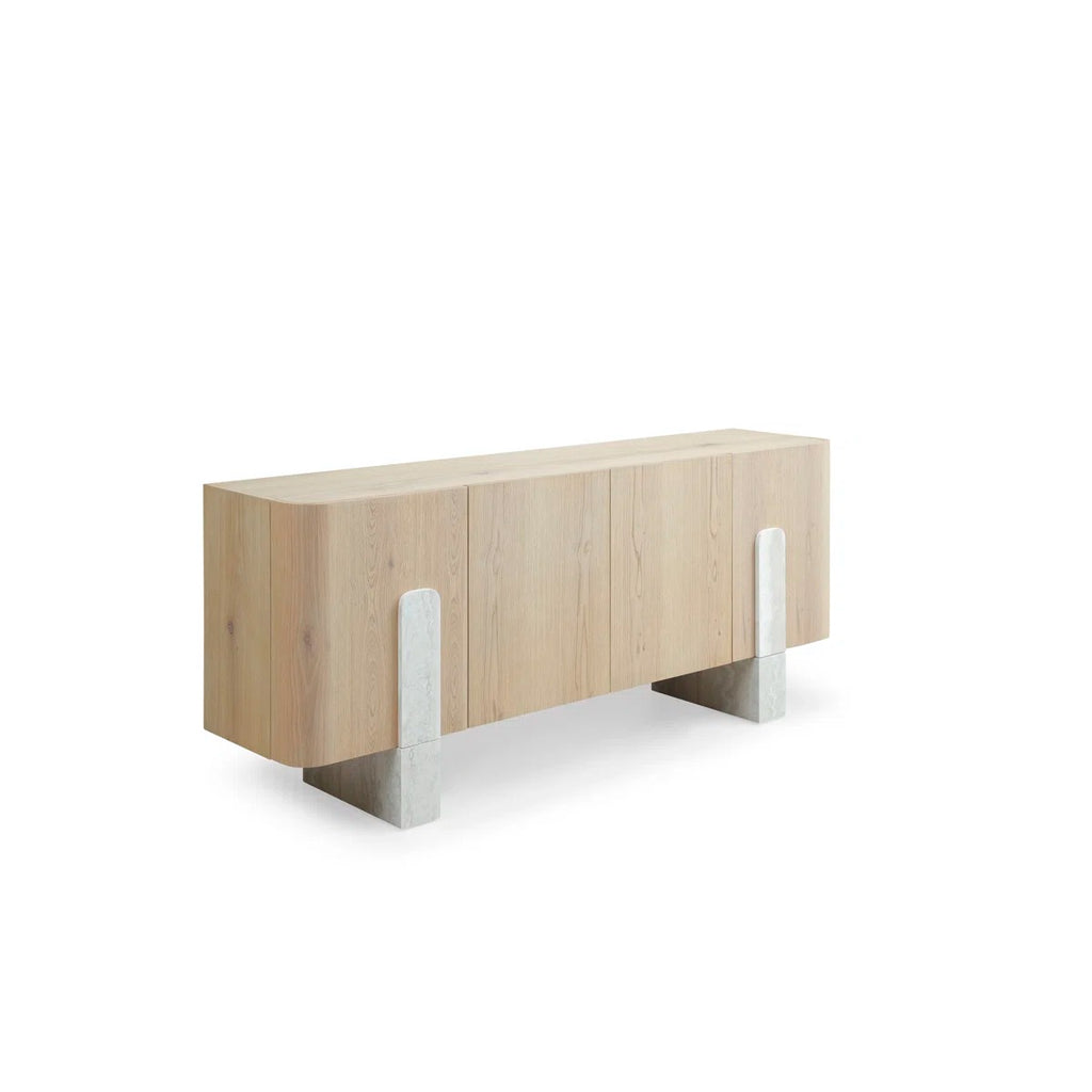 Modern Light Oak Veneer Sideboard Buffet With Faux Marble Legs - 78"