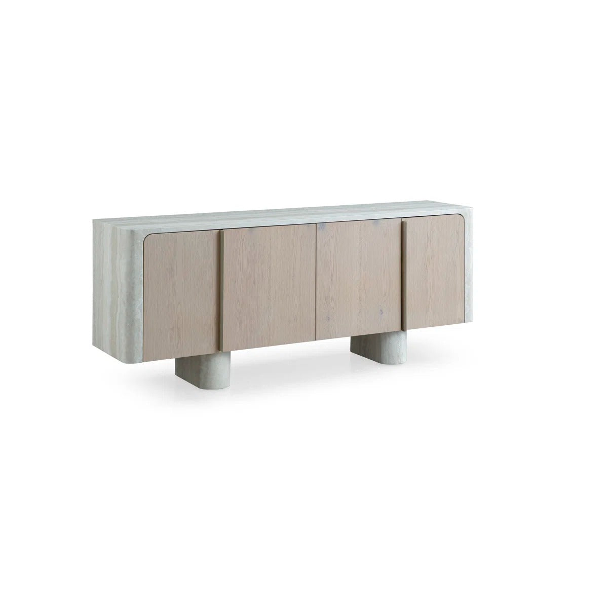 Modern Sideboard Buffet Cabinet With Adjustable Shelves, Oak Wood Doors & Marble-Texture Finish, 78.7" Extra-Large Storage