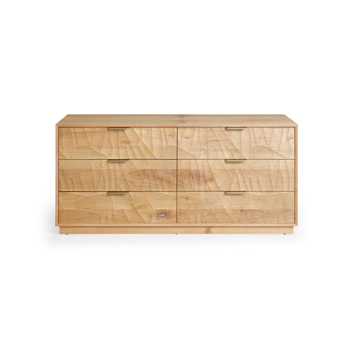 66" Wide Rustic Solid Wood 6-Drawer Double Dresser With Hand-Carved Doors & Stainless Steel Handles