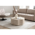Modern Petal Flower Shape Coffee Table With Hidden Drawer, Faux Marble Beige Stone Top& Fluted Textured Sides, Beige Stone-look Center Table For Living Room