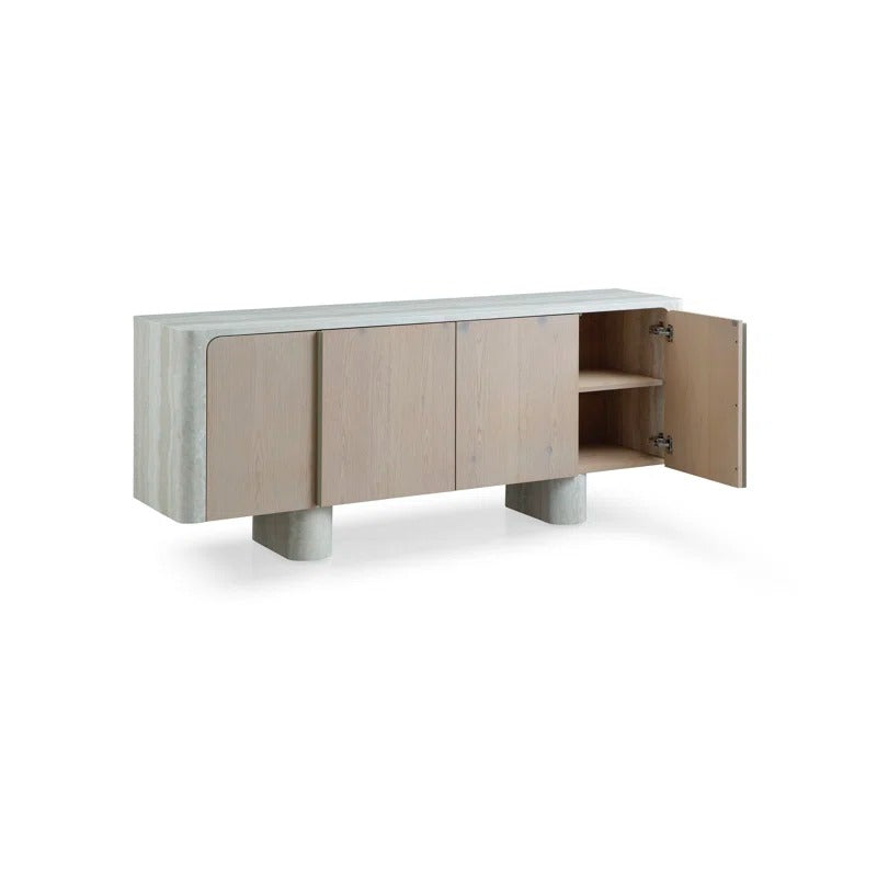 Modern Sideboard Buffet Cabinet With Adjustable Shelves, Oak Wood Doors & Marble-Texture Finish, 78.7" Extra-Large Storage