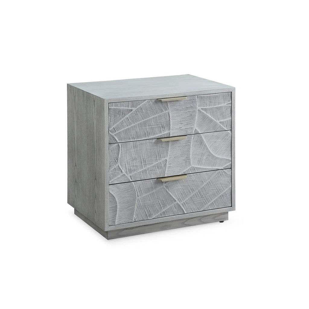 Rustic Solid Wood 3-Drawer Nightstand With Hand-Carved Door & Stainless Steel Handles