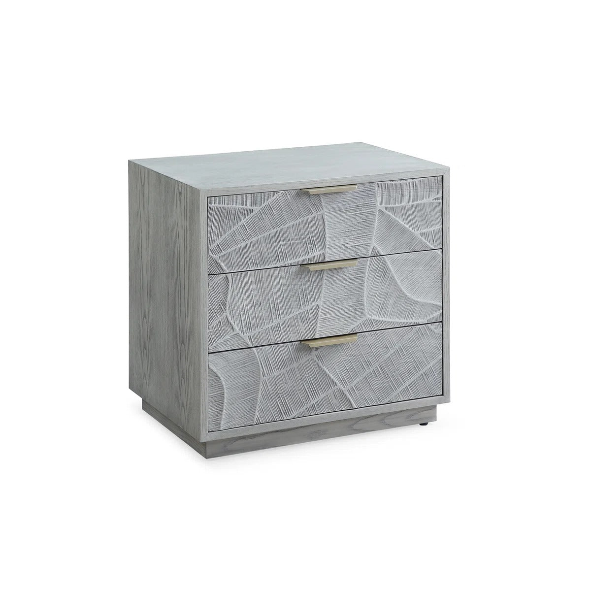 Rustic Solid Wood 3-Drawer Nightstand With Hand-Carved Door & Stainless Steel Handles