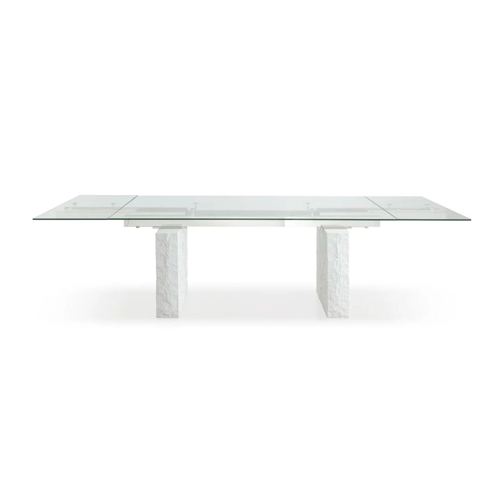 118-Inch Rectangular Glass Dining Table With White Concrete-Look Legs