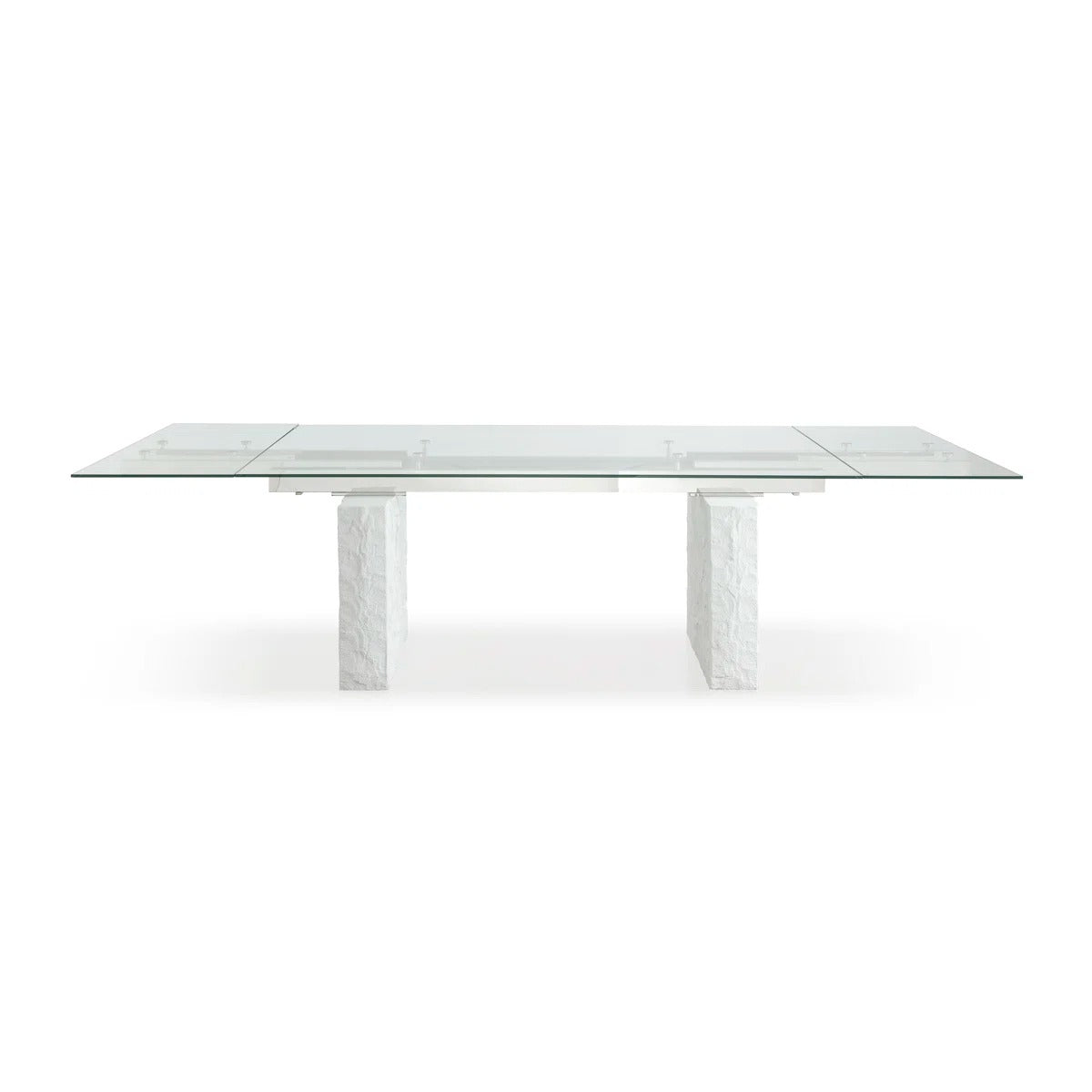 118-Inch Rectangular Glass Dining Table With White Concrete-Look Legs