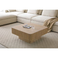 Square Wood Coffee Table, Modern Fluted Drum Center Table, Handcrafted Wooden Cocktail Table For Small Spaces, Easy Assembly, Walnut, 35.43" W X 15.75" H