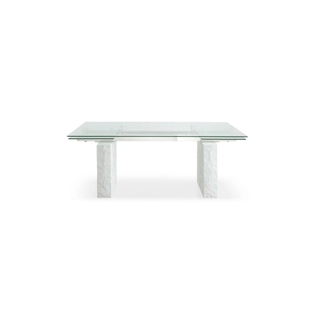 118-Inch Rectangular Glass Dining Table With White Concrete-Look Legs