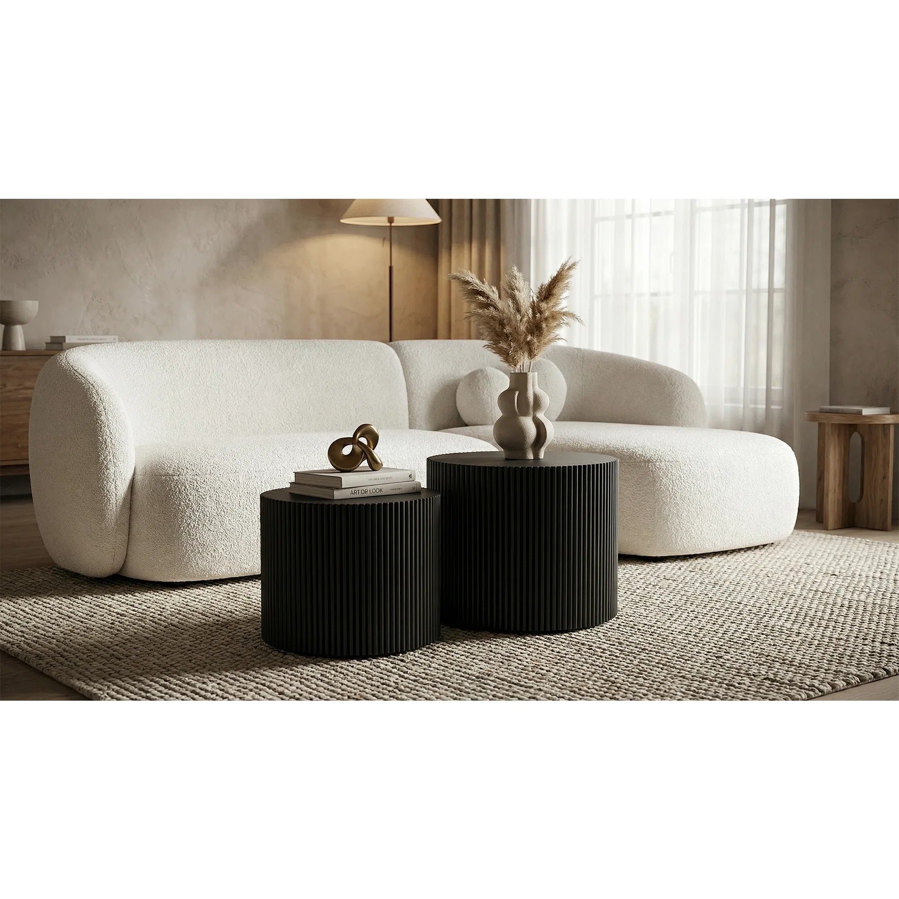 Black Round Coffee Table Set Of 2, Modern Wooden Nesting Tables, No Assembly Required Circle Side Tables For Living Room, Bedroom, Balcony