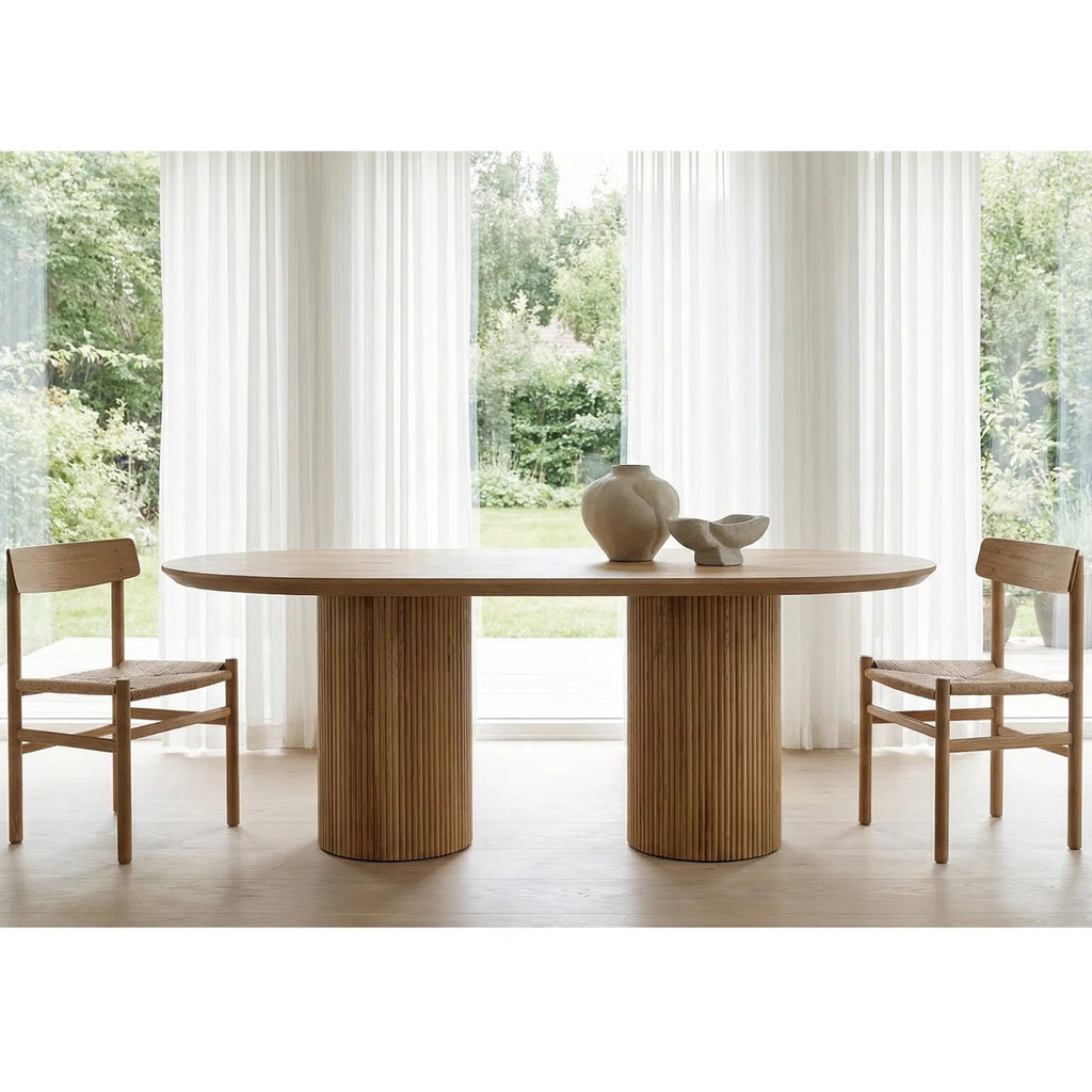 78-inch Solid Oak Veneer Dining Table For 8 With Rounded Edges & Grooved Solid Wood Legs