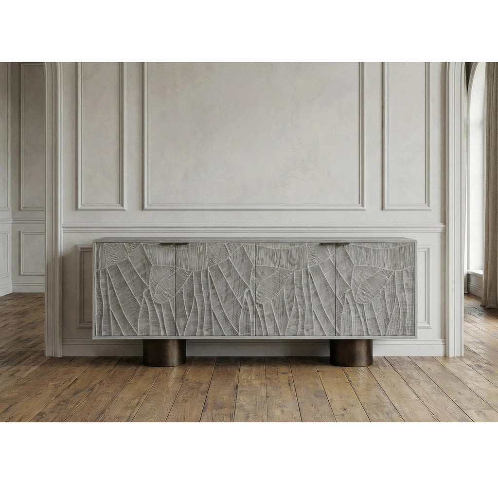 Modern Carved Wood Sideboard Buffet With Textured Doors - 78.7"