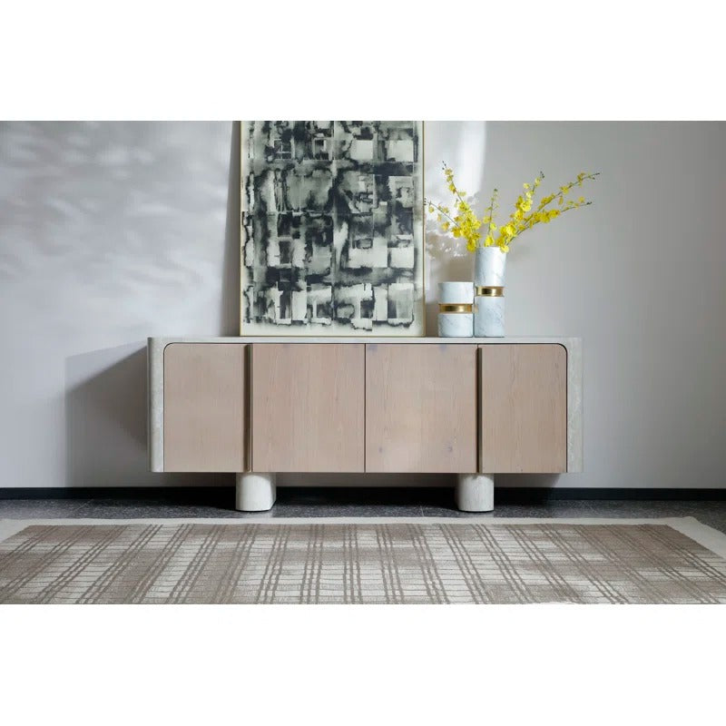 Modern Sideboard Buffet Cabinet With Adjustable Shelves, Oak Wood Doors & Marble-Texture Finish, 78.7" Extra-Large Storage