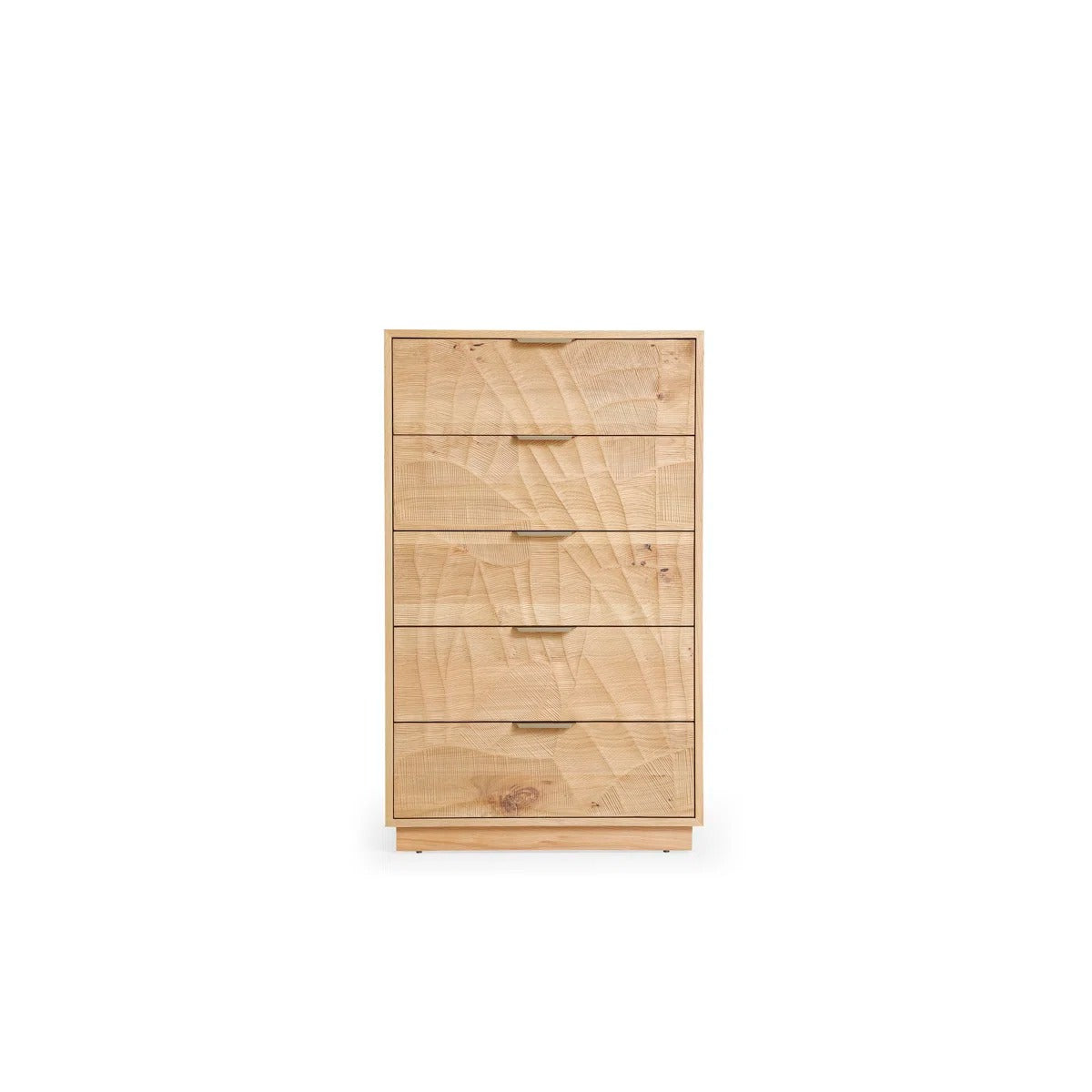 Tall Rustic Solid Wood 5-Drawer Chest With Hand-Carved Doors & Stainless Steel Handles